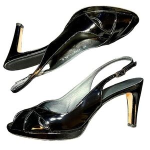 Stuart Weitzman Peekapoo Black Patent Slingback Heels – Size 9.5N